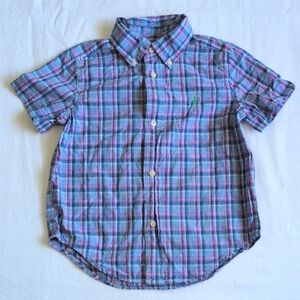 ralph lauren summer plaid cotton short sleeve button down collared shirt 3T boys